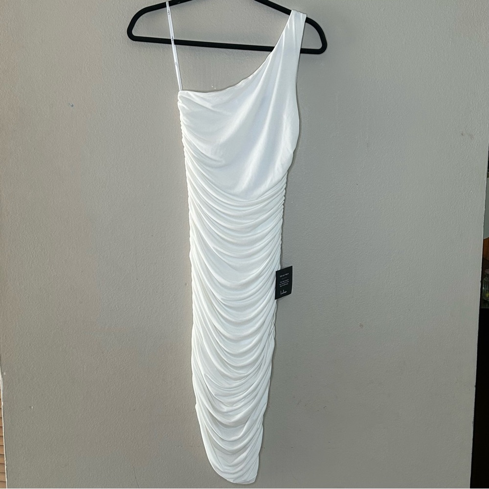 Lulus Total Appeal White Ruched One-Shoulder Bodycon Midi Dress NWT XS - Picture 3 of 8